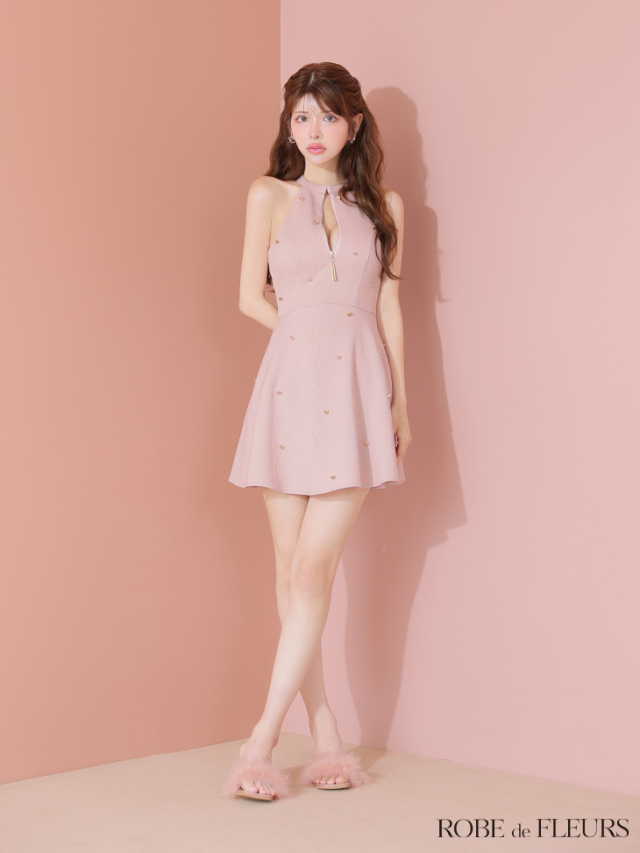 XSサイズあり】ハートスタッズバストジップアメスリフレアミニキャバ  