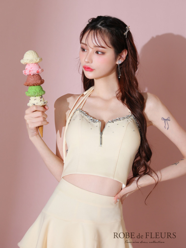 XSサイズあり】アシンメトリーリボンティアードフリルミニキャバドレス