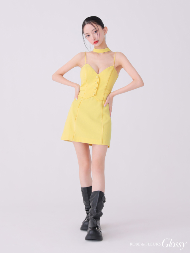 XSサイズあり】チョーカーデザインフロントボタンタイトキャバドレス