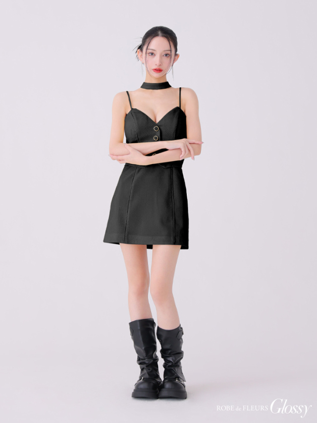 XSサイズあり】チョーカーデザインフロントボタンタイトキャバドレス