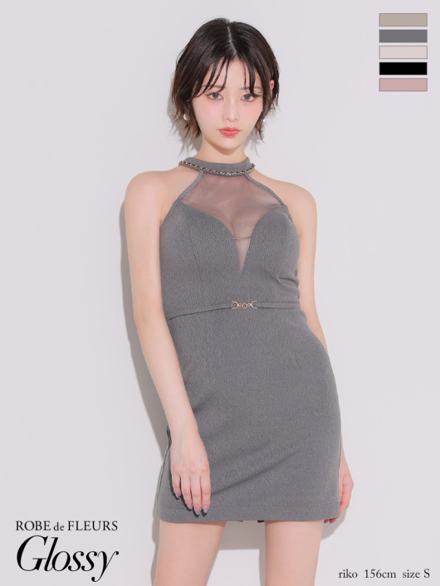 XS～Lサイズあり】シアーバストホルターワッフルミニキャバドレス(GL3942)