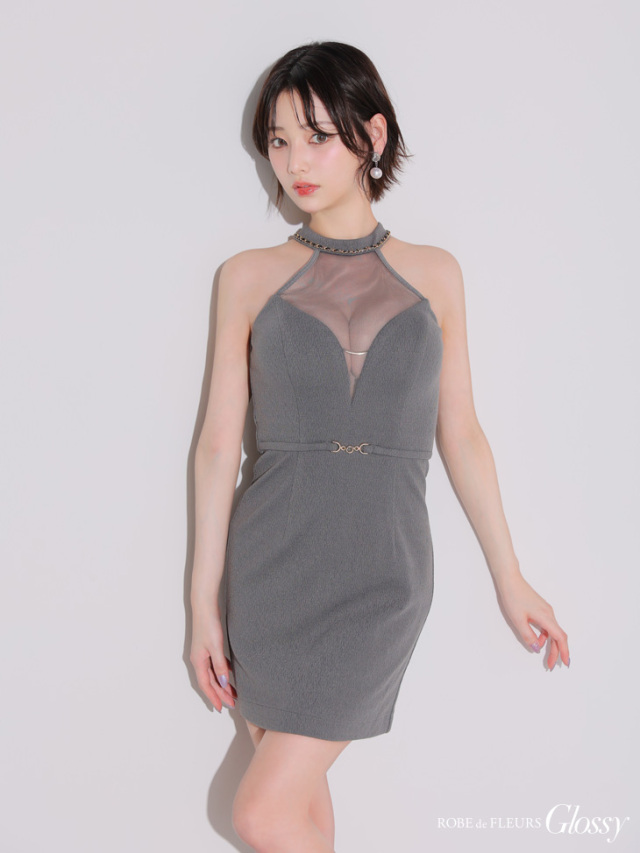 glossyドレス アシンメトリービジューラインレースタイトミニキャバドレス(GL2642)