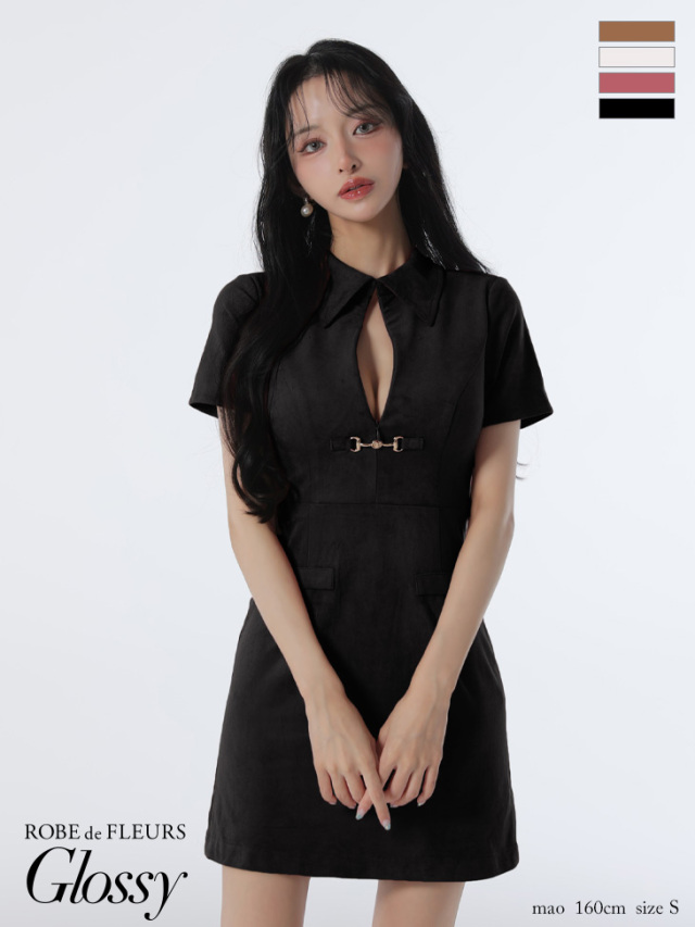 XS～Lサイズあり】スエードバストカット半袖ミニキャバドレス(GL3945)