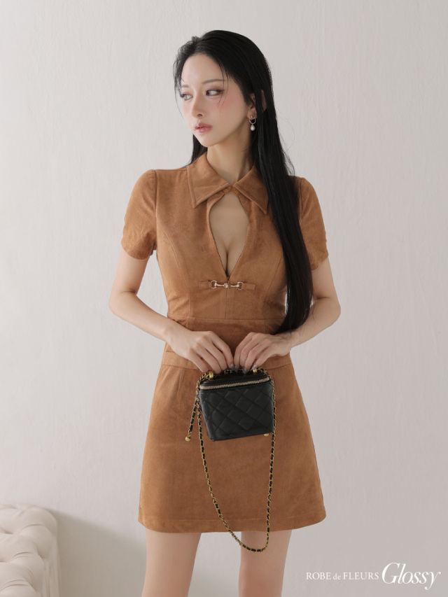 XS～Lサイズあり】スエードバストカット半袖ミニキャバドレス(GL3945)