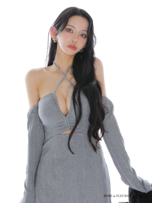 XSサイズあり】ラメリブニットカッティングタイトオフショルミニキャバ