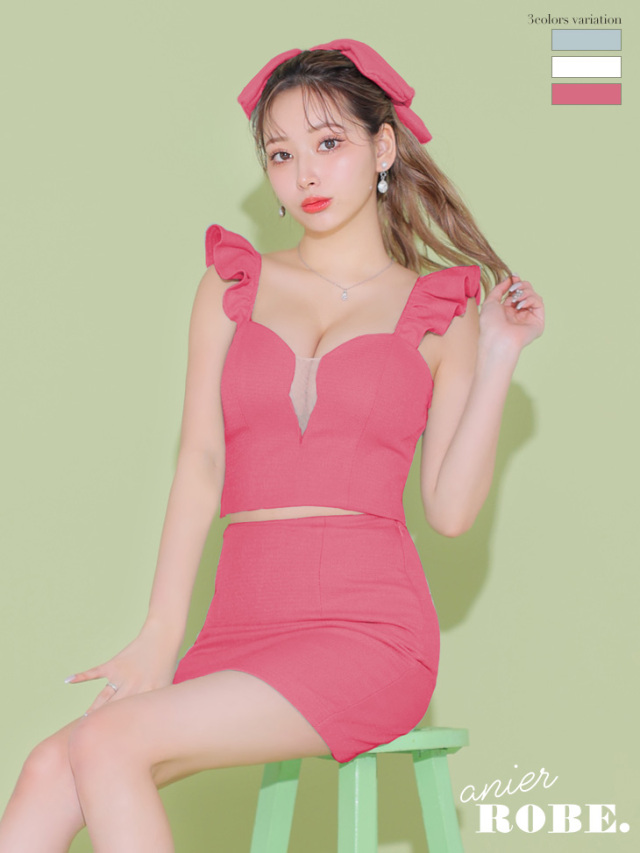 【XSサイズあり】bust cut frill setup dress (anier4036)