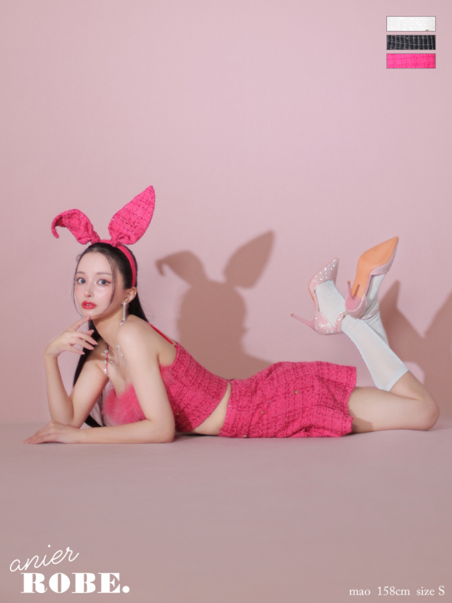 【XSサイズあり】Tweed heart studded bunny setup mini dress (anier4043)
