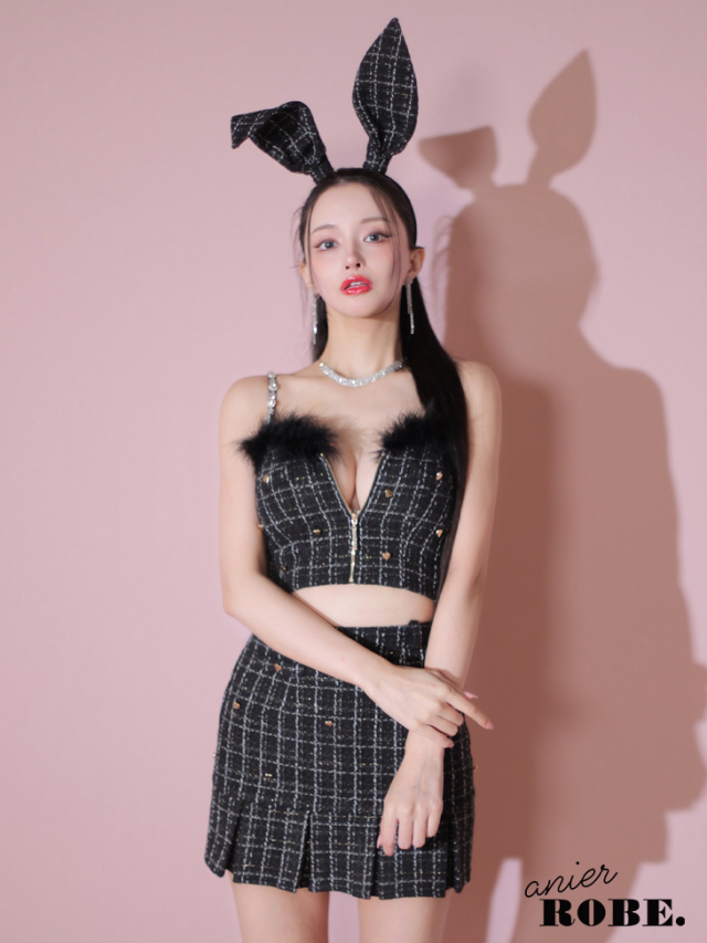 【XSサイズあり】Tweed heart studded bunny setup mini dress (anier4043)