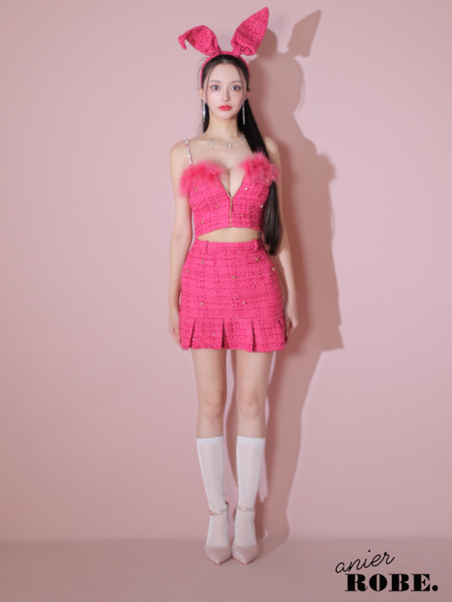 【XSサイズあり】Tweed heart studded bunny setup mini dress (anier4043)