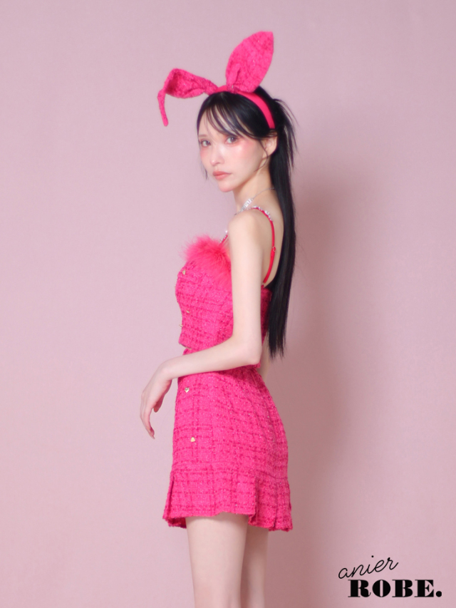 【XSサイズあり】Tweed heart studded bunny setup mini dress (anier4043)