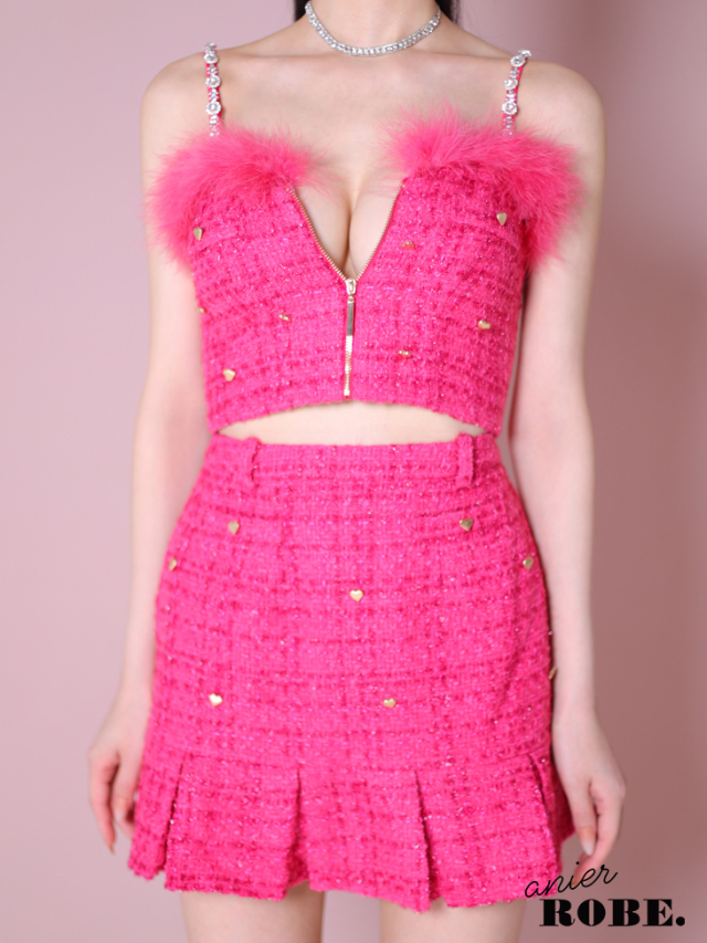 【XSサイズあり】Tweed heart studded bunny setup mini dress (anier4043)