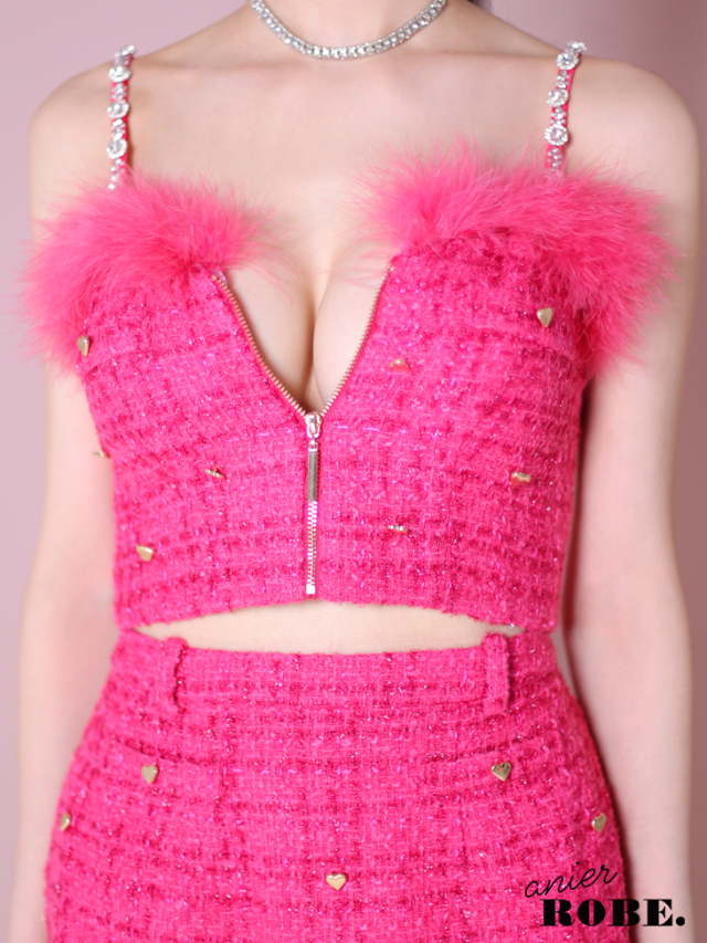 【XSサイズあり】Tweed heart studded bunny setup mini dress (anier4043)