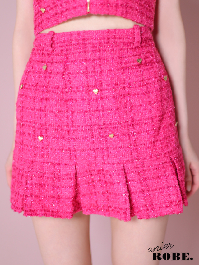 【XSサイズあり】Tweed heart studded bunny setup mini dress (anier4043)