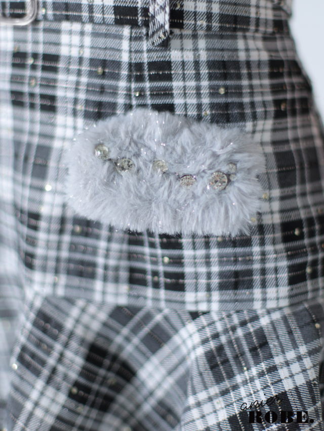 【XSサイズあり】Fluffy cute check bear setup mini dress (anier4044)