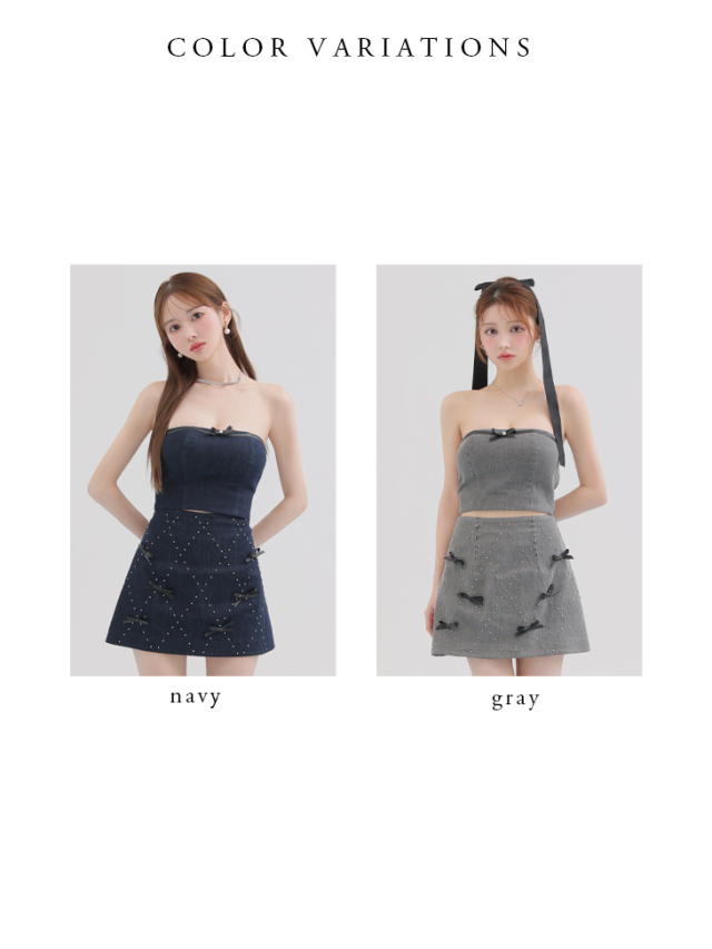 【XSサイズあり】Leather ribbon denim bare setup mini dress (anier4048)