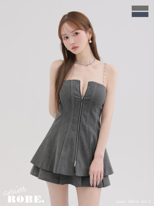 ★予約商品★【4月下旬入荷予定】【XSサイズあり】Denim center zip flare setup mini dress (anier4050)