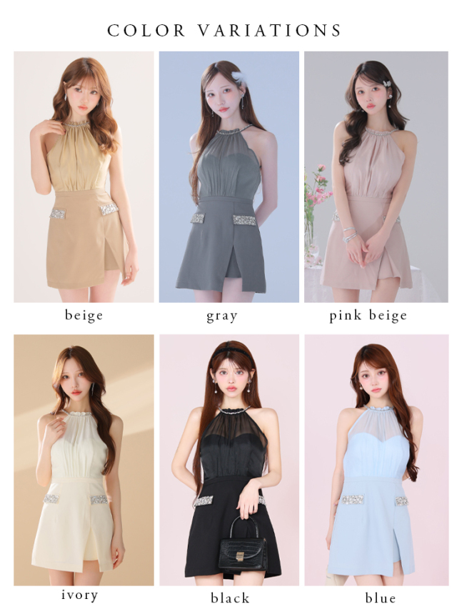 XSサイズあり】Satin Bijou back open halter mini dress (anier4051)