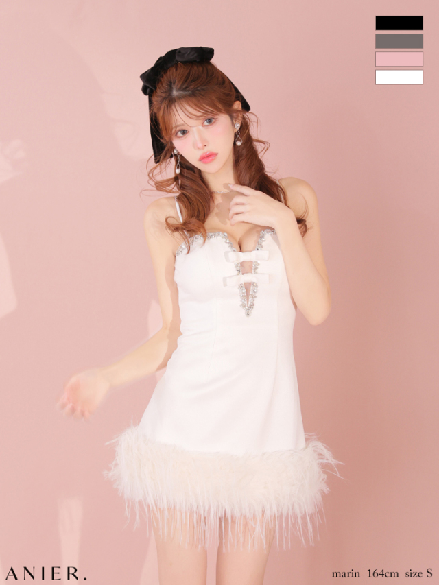 XSサイズあり】Satin Bijou back open halter mini dress (anier4051)