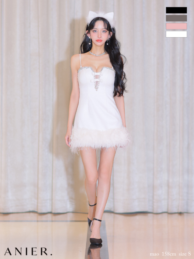 XSサイズあり】Satin Bijou back open halter mini dress (anier4051)
