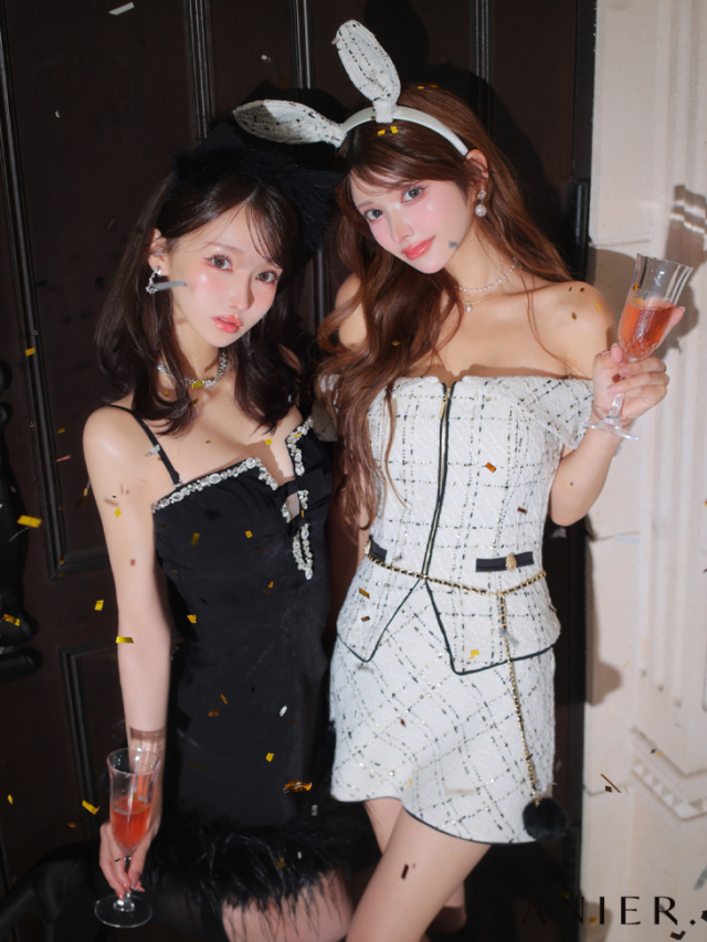 XSサイズあり】 Tweed off-the-shoulder waist-cut bunny