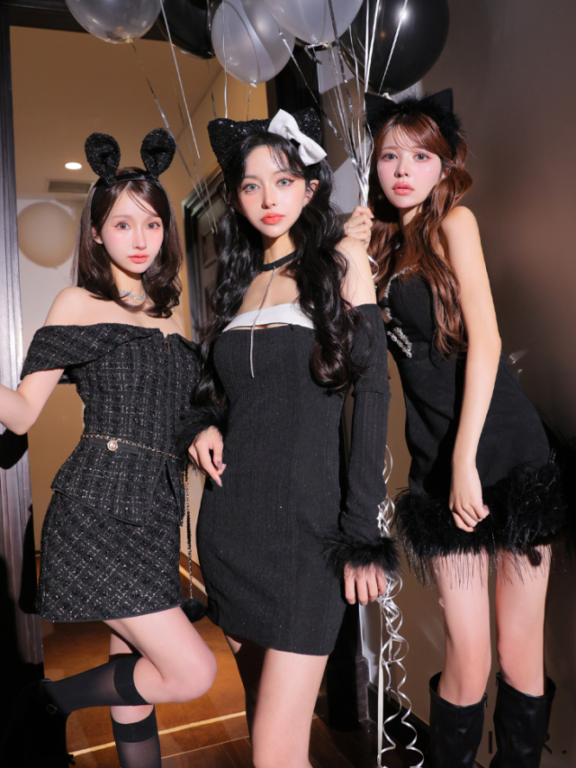 XSサイズあり】 Tweed off-the-shoulder waist-cut bunny