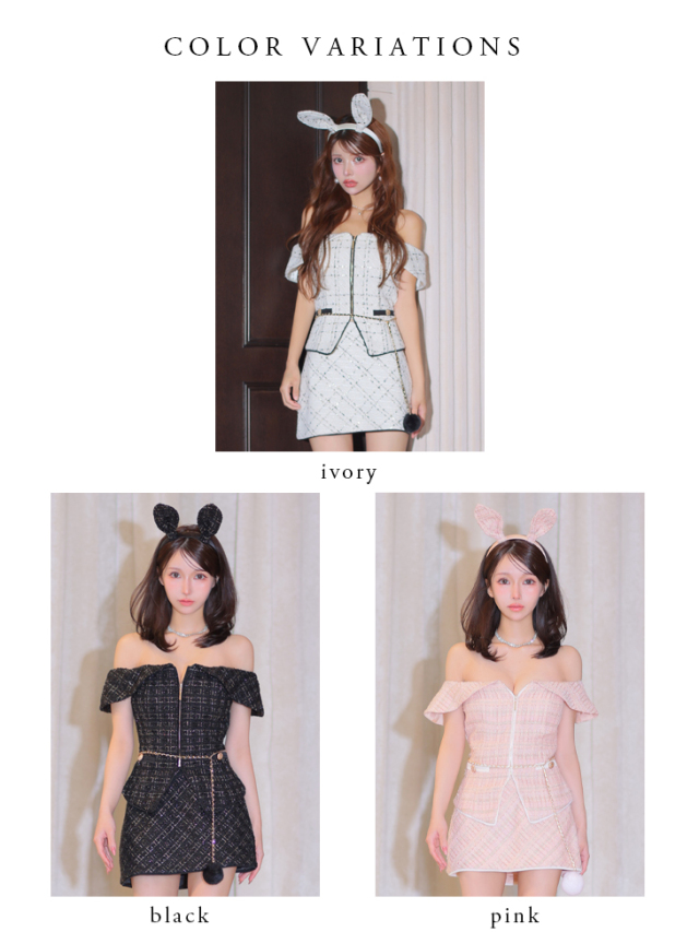 XSサイズあり】 Tweed off-the-shoulder waist-cut bunny halloween