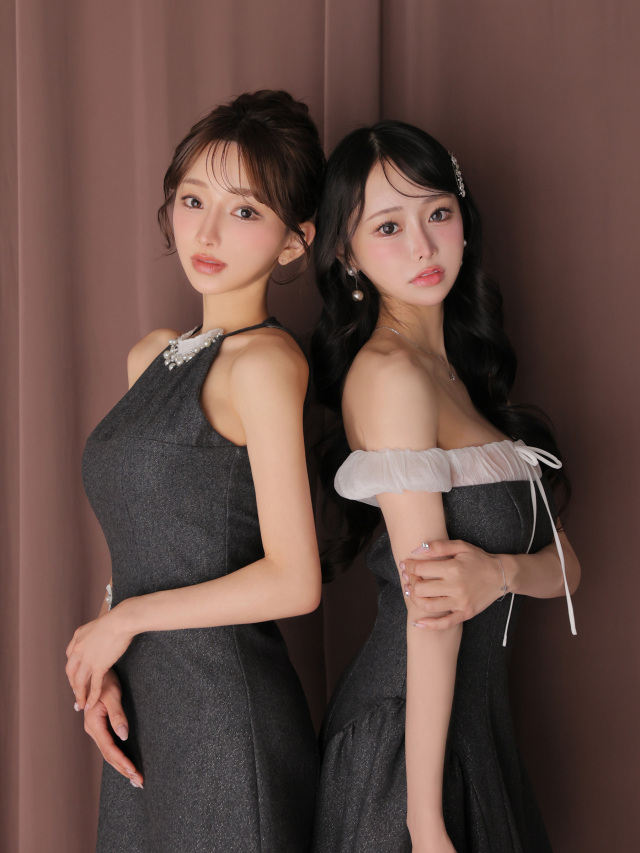 Glitter flannel halter pearl mini dress (anier4057)