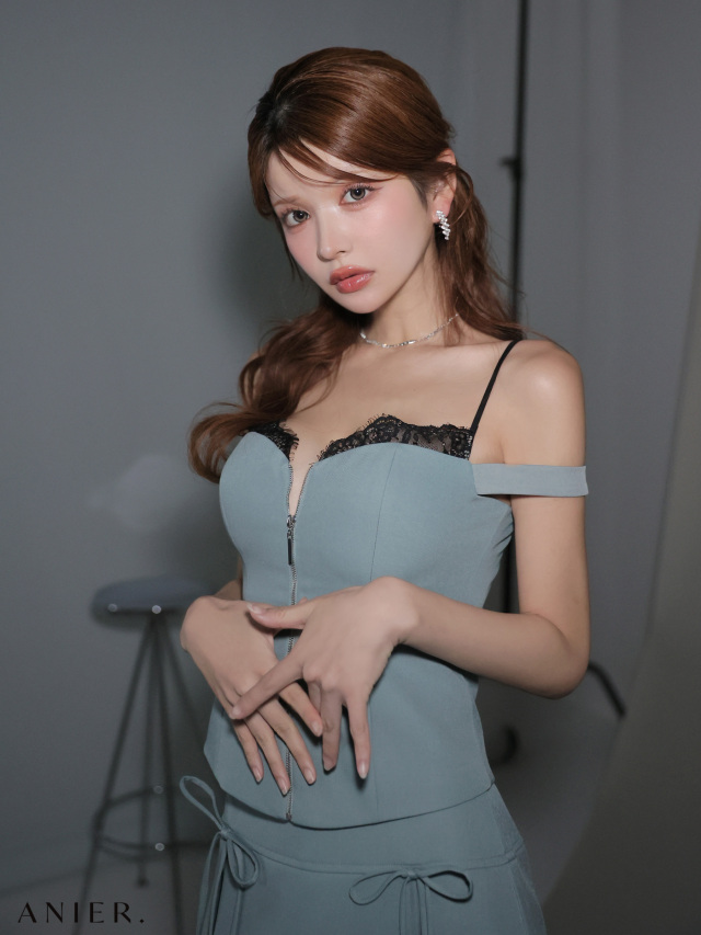 XSサイズあり】Front zip bust lace two-piece mini dress (anier4060)