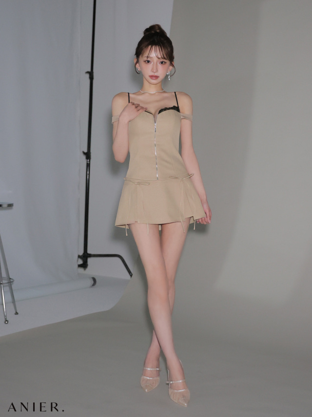 XSサイズあり】Front zip bust lace two-piece mini dress (anier4060)