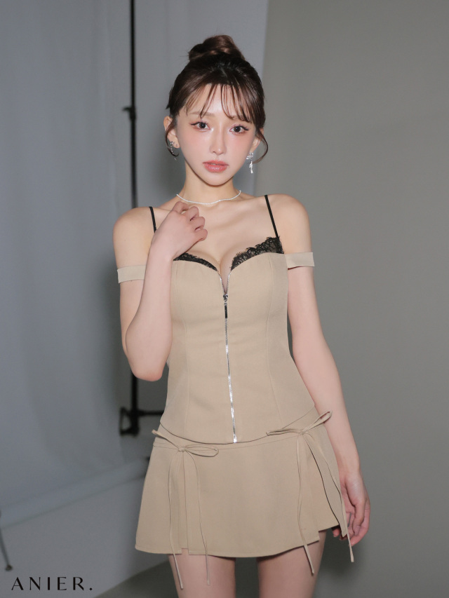 XSサイズあり】Front zip bust lace two-piece mini dress (anier4060)