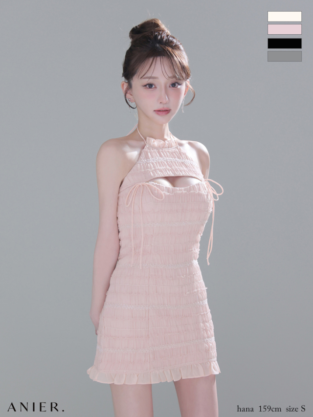 XSサイズあり】Chiffon american sleeve bust cutout tight mini dress