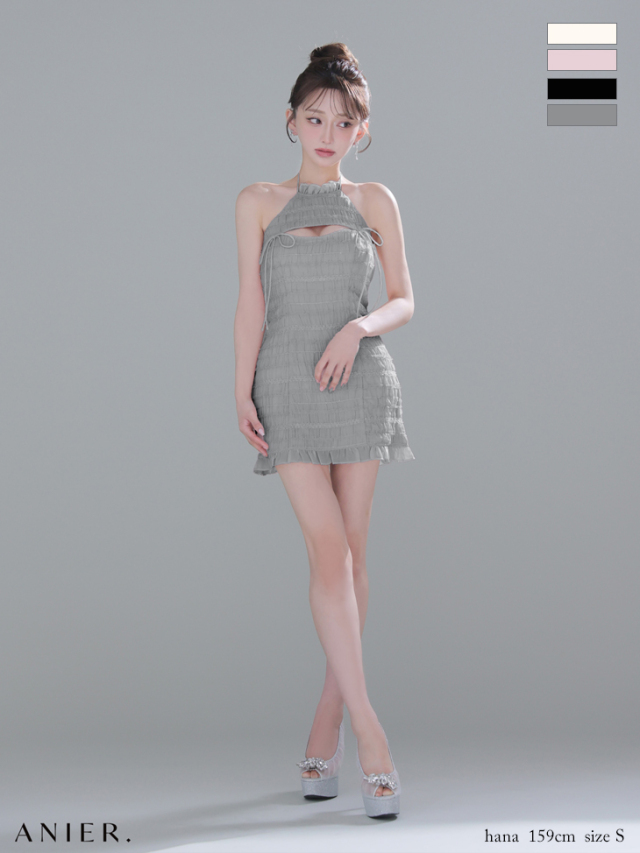 XSサイズあり】Chiffon american sleeve bust cutout tight mini dress