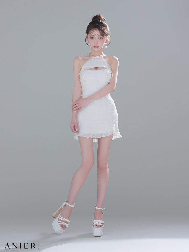 XSサイズあり】Chiffon american sleeve bust cutout tight mini dress