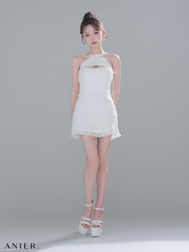 XSサイズあり】Chiffon american sleeve bust cutout tight mini dress