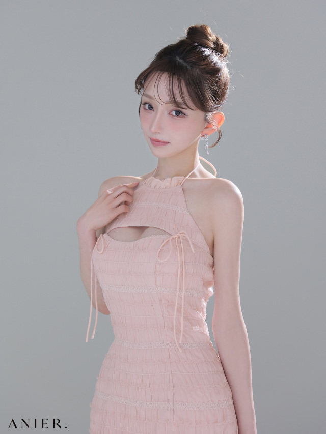 XSサイズあり】Chiffon american sleeve bust cutout tight mini dress