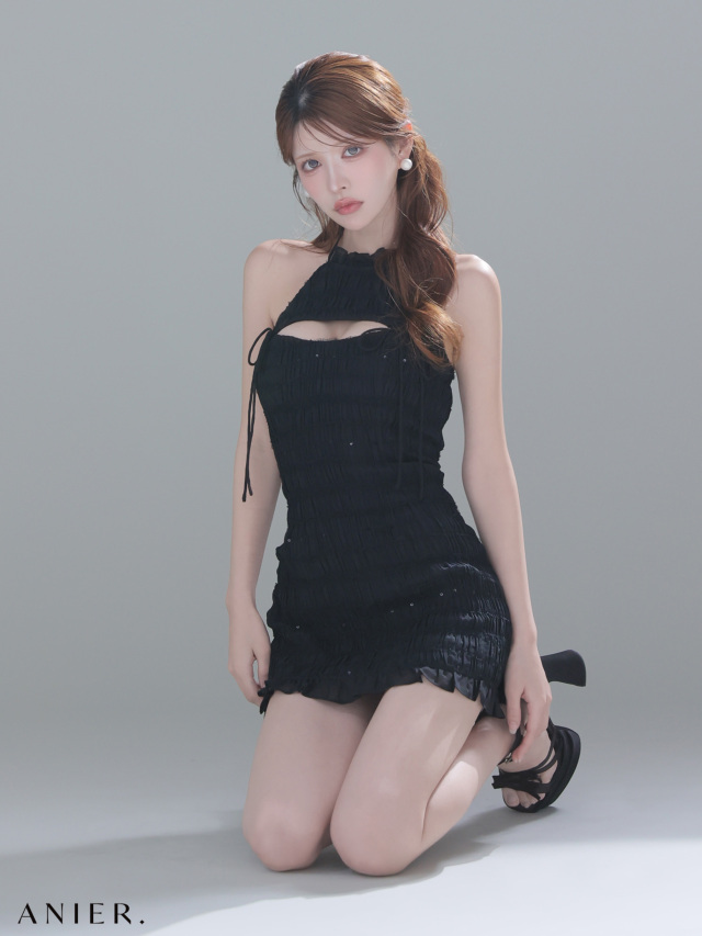 XSサイズあり】Chiffon american sleeve bust cutout tight mini dress