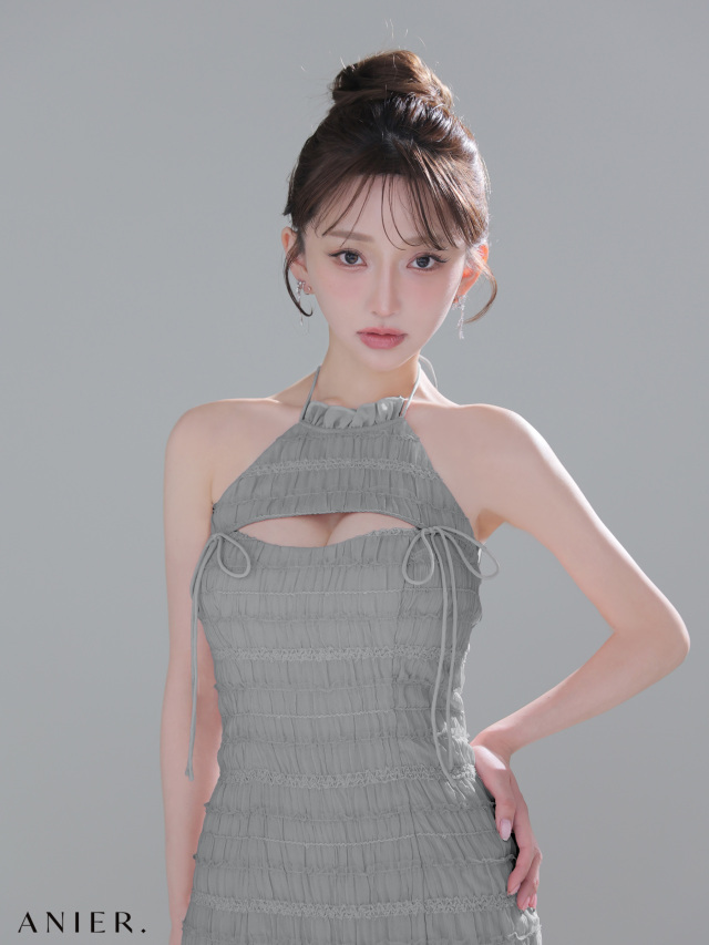 XSサイズあり】Chiffon american sleeve bust cutout tight mini dress