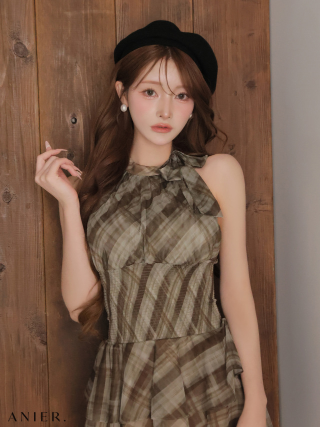 XSサイズあり】 Sheer check tiered mini dress（anier4064）