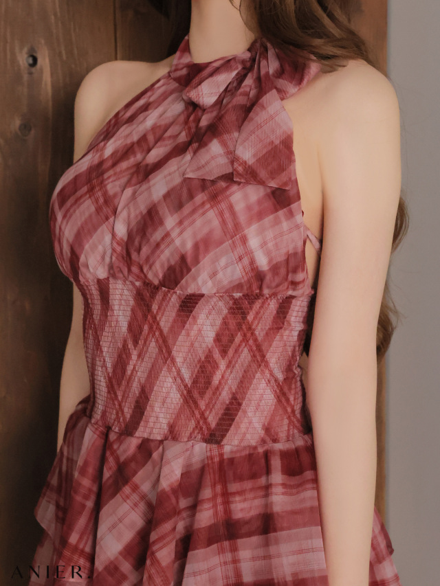 XSサイズあり】 Sheer check tiered mini dress（anier4064）
