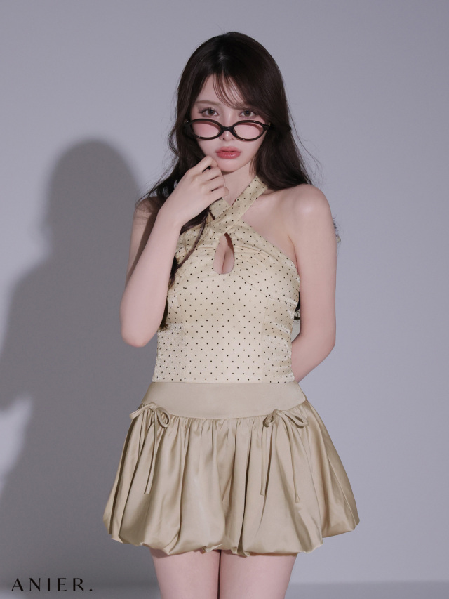 XSサイズあり】 Dot organdy×balloon skirt two-piece mini dress