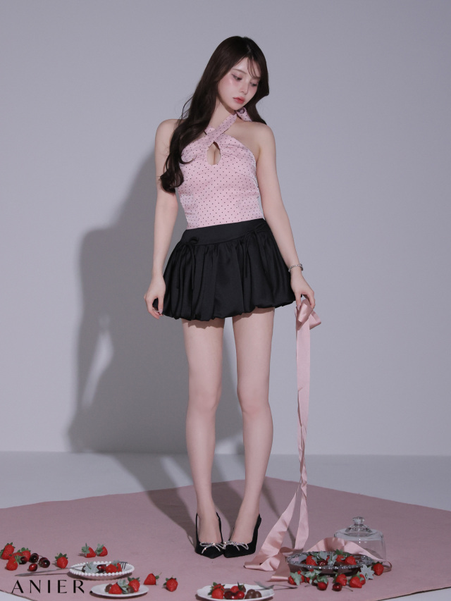 XSサイズあり】 Dot organdy×balloon skirt two-piece mini dress