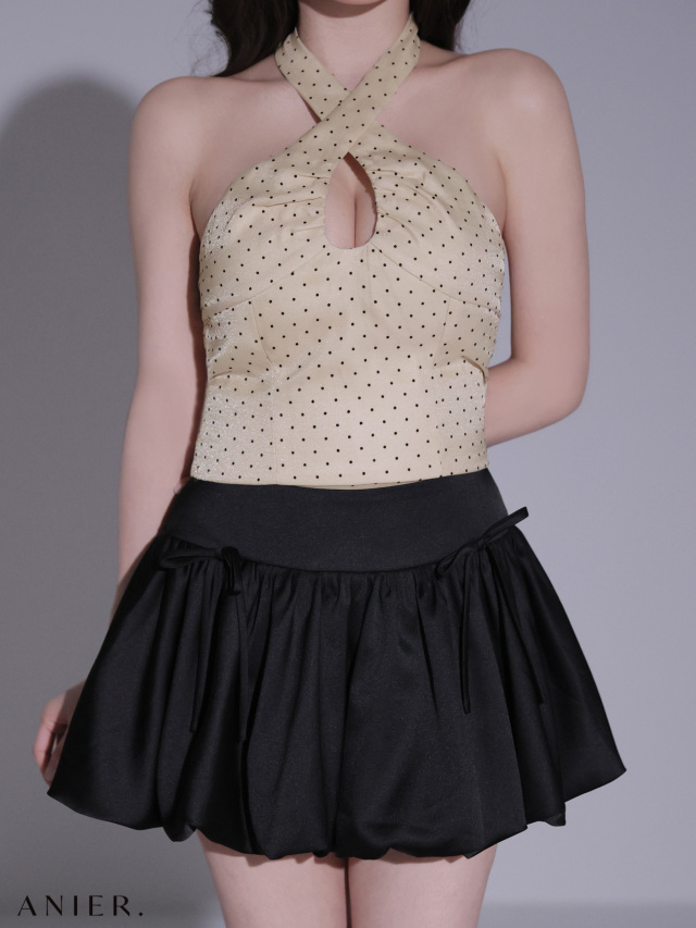 XSサイズあり】 Dot organdy×balloon skirt two-piece mini dress