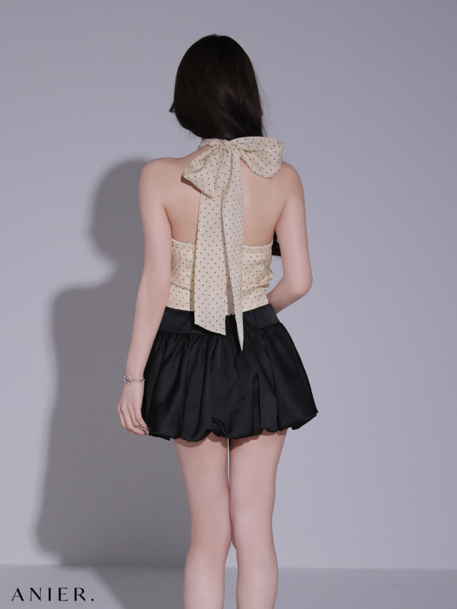 XSサイズあり】 Dot organdy×balloon skirt two-piece mini dress