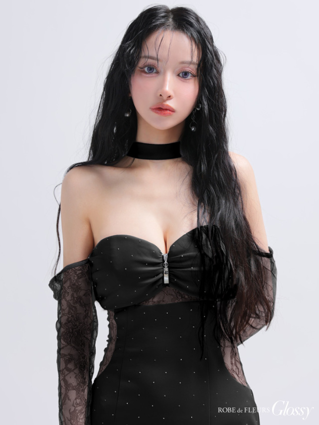 お値下げ対応可♡ ROBEdeFLEURSレースベアチョーカータイトミニドレス XSサイズあり】袖取り外し可能♡レースベアチョーカー