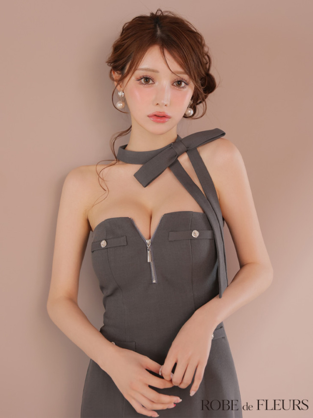 【XSサイズあり】2wayネックリボンバストジップミニキャバドレス(fm4111)