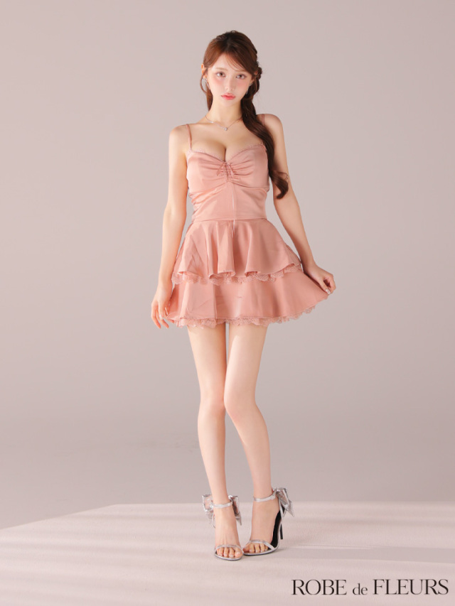 ティアードスカートツーピースフレアミニキャバドレス XSサイズあり】ティアードスカートツーピースフレアミニキャバドレス