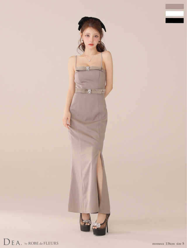 Lサイズあり】サテンベロアスリットロングキャミキャバドレス(DE4118)