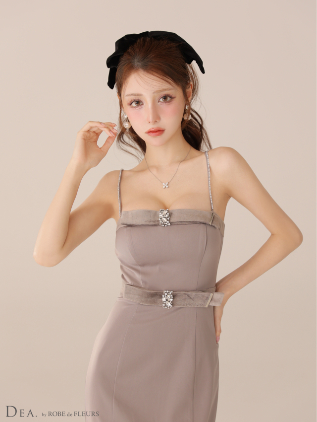 Lサイズあり】サテンベロアスリットロングキャミキャバドレス(DE4118)