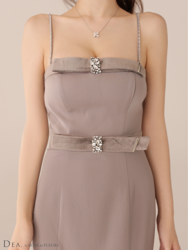 Lサイズあり】サテンベロアスリットロングキャミキャバドレス(DE4118)