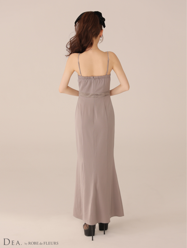 Lサイズあり】サテンベロアスリットロングキャミキャバドレス(DE4118)